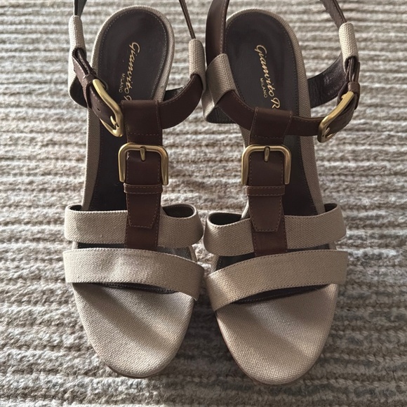 Gianvito Rossi Sz 39 Platform Sandal Canvas Leather - Orig $895.00 Made in Italy - Picture 3 of 8